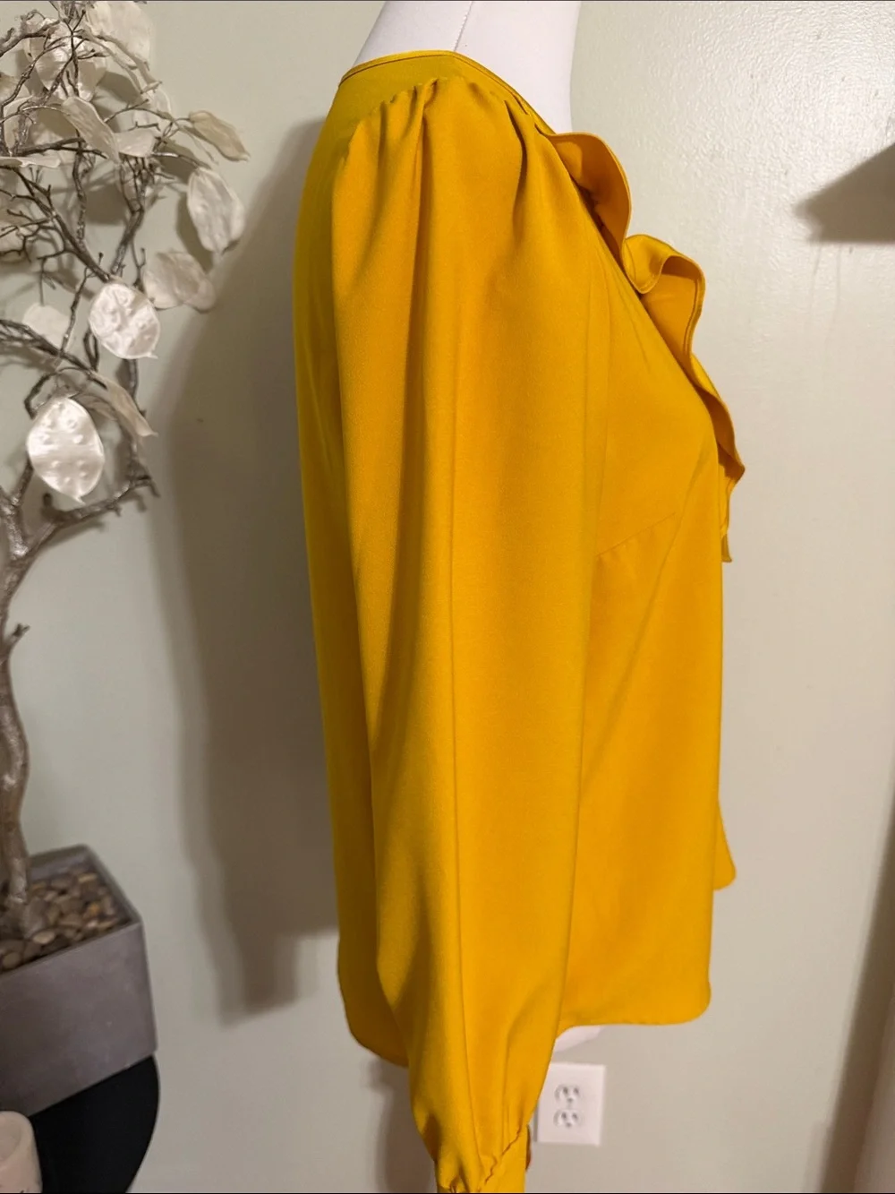 J. Crew Mustard Ruffle V-Neck Blouse